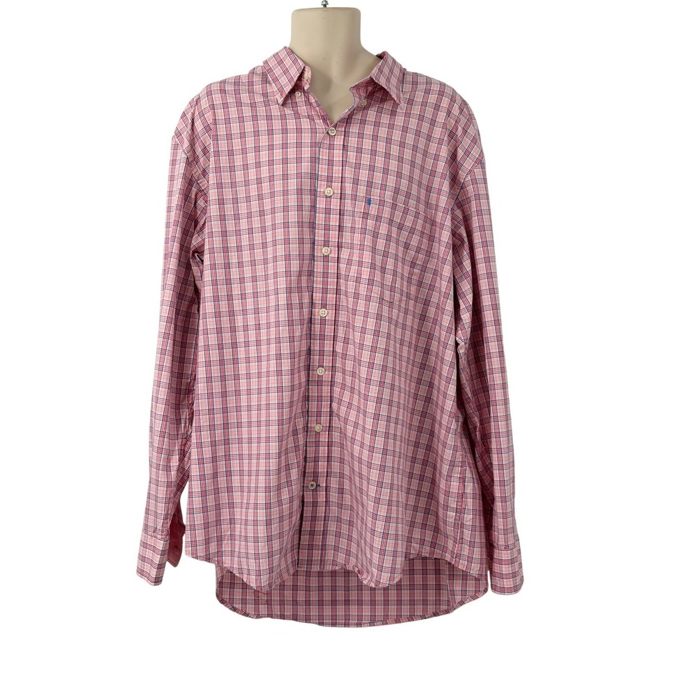 IZOD Premium Essentials Mens Long Sleeve Button Down Shirt Pink Plaid Size 2 XLT